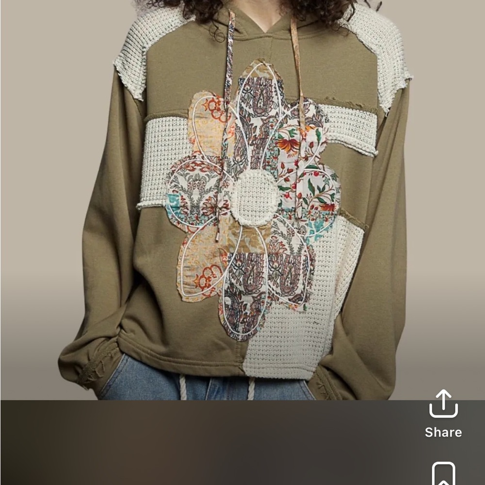 POL Floral Patchwork Olive Green Hoodie